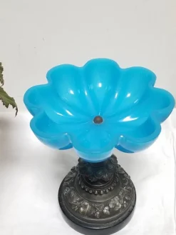 Pamono French Napoleon III Blue Opaline Glass Compotiere Table Centerpiece, 1890s><noscript><img width=