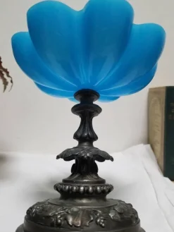 Pamono French Napoleon III Blue Opaline Glass Compotiere Table Centerpiece, 1890s><noscript><img width=