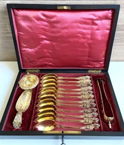 Clearance Pamono French Napoleon III Tea Set in Silver and Gold Vermeil, Set of 15