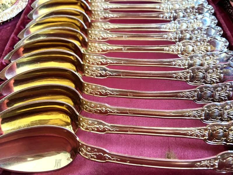 Clearance Pamono French Napoleon III Tea Set in Silver and Gold Vermeil, Set of 15
