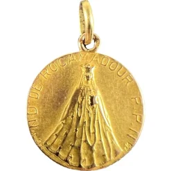 Pamono French Notre Dame de Rocamadour Virgin Mary Medal Charm in 18 Karat Yellow Gold, 1890s> Necklaces
