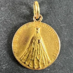 Pamono French Notre Dame de Rocamadour Virgin Mary Medal Charm in 18 Karat Yellow Gold, 1890s> Necklaces