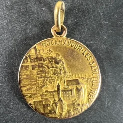 Pamono French Notre Dame de Rocamadour Virgin Mary Medal Charm in 18 Karat Yellow Gold, 1890s><noscript><img width=