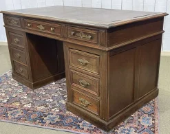 Pamono French Oak Pedestal Desk, Early 20th Century><noscript><img width=