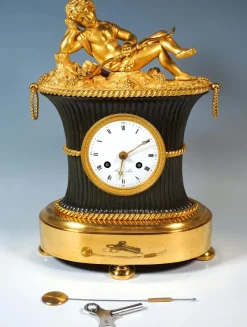 Pamono French Ormolu Mantel Clock, L'Angelot Endormi, Reiche, Paris, 1820><noscript><img width=