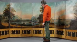 Pamono French Painted Canvas Folding Screen, 1830s><noscript><img width=
