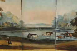 Pamono French Painted Canvas Folding Screen, 1830s><noscript><img width=