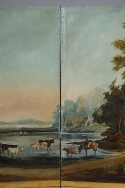 Pamono French Painted Canvas Folding Screen, 1830s><noscript><img width=
