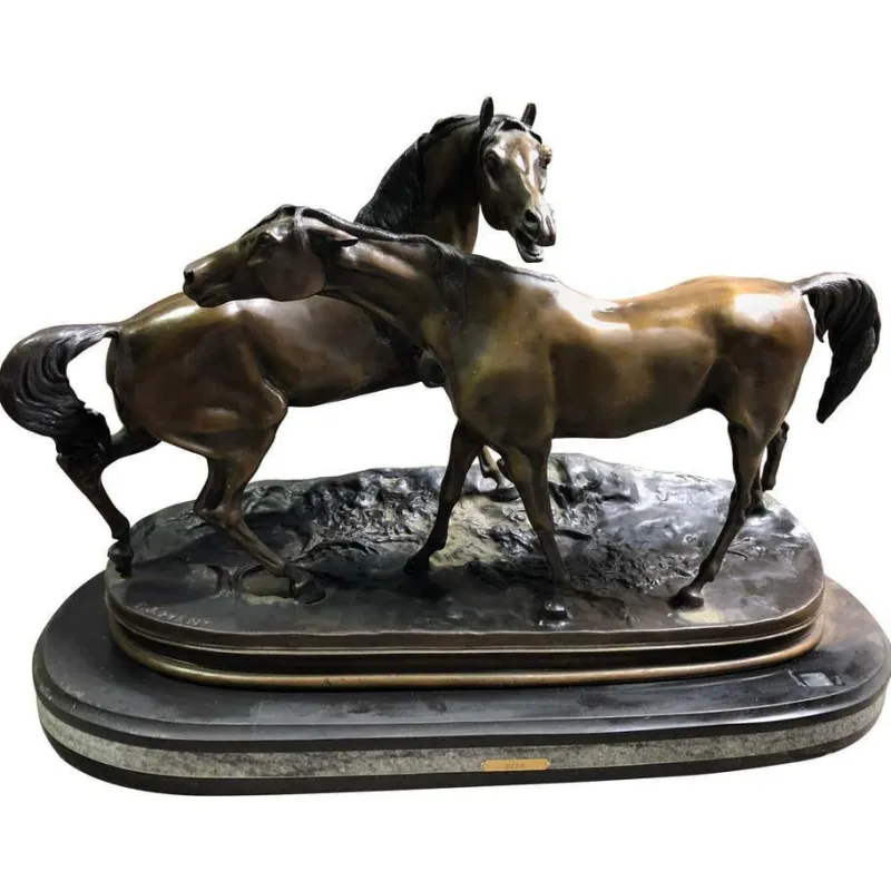 Discount Pamono French Patinated Bronze Miniature Figure of Two Horses by P. J. Mene
