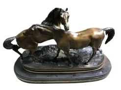Discount Pamono French Patinated Bronze Miniature Figure of Two Horses by P. J. Mene