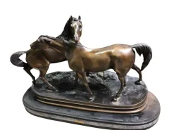 Discount Pamono French Patinated Bronze Miniature Figure of Two Horses by P. J. Mene