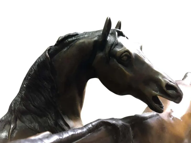 Discount Pamono French Patinated Bronze Miniature Figure of Two Horses by P. J. Mene