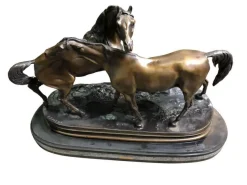 Discount Pamono French Patinated Bronze Miniature Figure of Two Horses by P. J. Mene