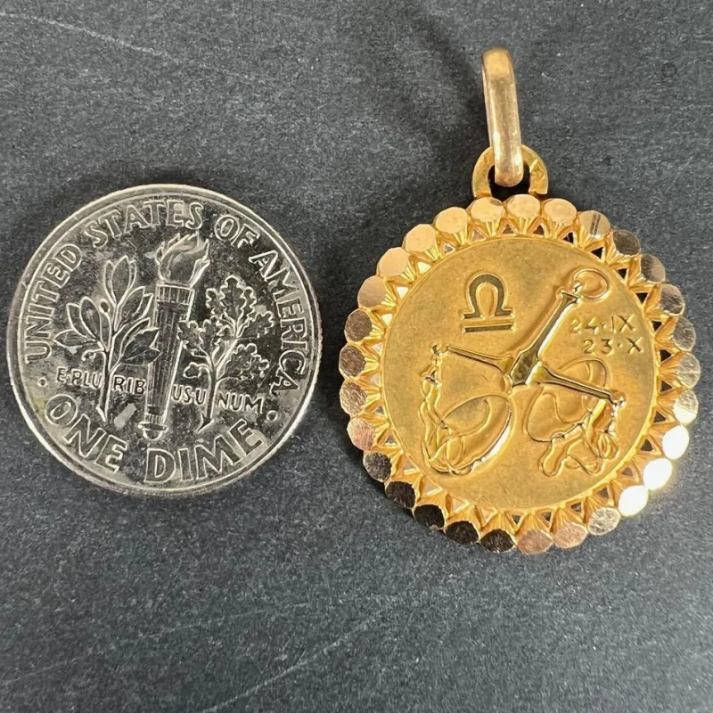 Pamono French Perroud Large Libra Zodiac Starsign 18k Yellow Gold Charm Pendant, 1930s> Necklaces