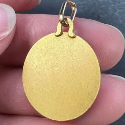 New Pamono French Perroud Virgin Mary 18k Yellow Gold Medal Pendant from Dropsy, 1930s