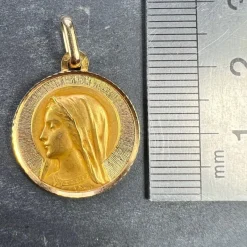 New Pamono French Perroud Virgin Mary 18k Yellow Gold Medal Pendant from Dropsy, 1930s