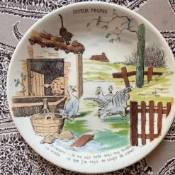 Pamono French Plates by Benjamin Rabier for Sarreguemines, 1930s, Set of 6> Dinner Plates & Bowls