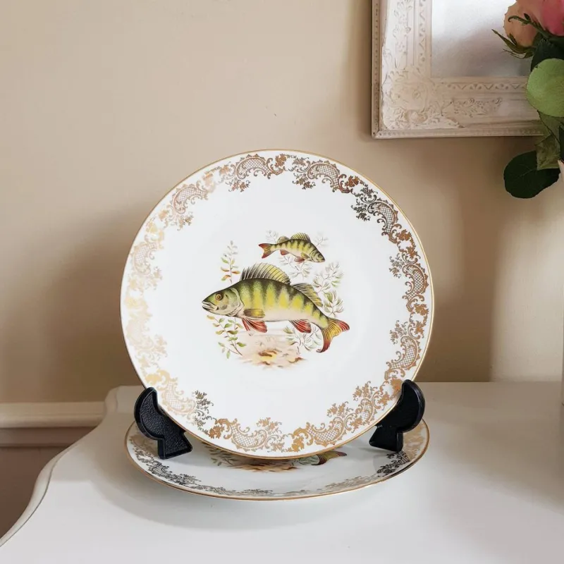 New Pamono French Porcelain Fish Plates from Limoges, Set of 13