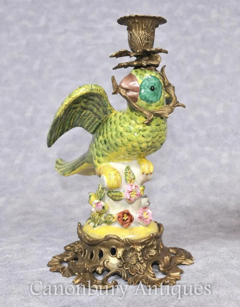 Hot Pamono French Porcelain Parrot Candleholders, Set of 2