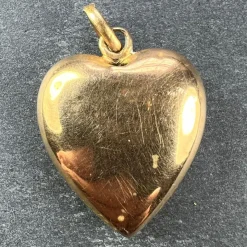 New Pamono French Puffy Love Heart Flowers 18k Yellow Gold Enamel Pearl Pendant, 1890s