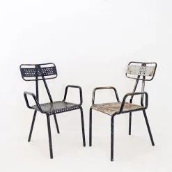 Pamono French Radar Garden Chairs in Metal attributed to René Malaval, Set of 2> Garden Seating