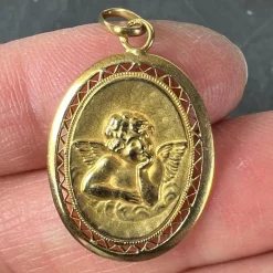 Pamono French Raphaels Cherub 18k Yellow Gold Charm Pendant, 1890s><noscript><img width=