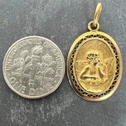 Pamono French Raphaels Cherub 18k Yellow Gold Charm Pendant, 1890s><noscript><img width=