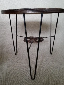 Pamono French Rattan and Iron Bistro Table, 1950s><noscript><img width=
