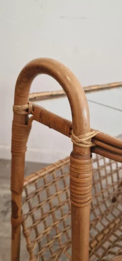 Pamono French Rattan Magazine Rack, 1975> Magazine Racks