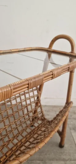 Pamono French Rattan Magazine Rack, 1975><noscript><img width=