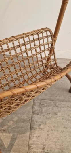 Pamono French Rattan Magazine Rack, 1975><noscript><img width=
