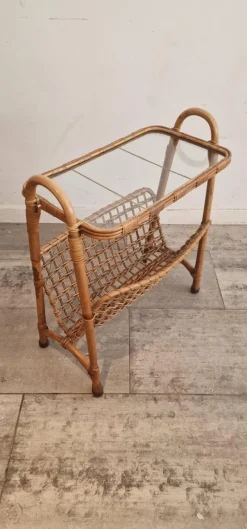Pamono French Rattan Magazine Rack, 1975><noscript><img width=