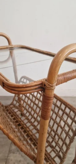 Pamono French Rattan Magazine Rack, 1975><noscript><img width=
