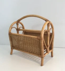 Hot Pamono French Rattan Magazine Rack, 1970s