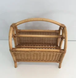Hot Pamono French Rattan Magazine Rack, 1970s