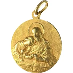 Pamono French Religious Medal Jesus Christ Holy Communion 18k Yellow Gold Charm Pendant, 1890s> Necklaces