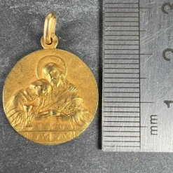 Pamono French Religious Medal Jesus Christ Holy Communion 18k Yellow Gold Charm Pendant, 1890s><noscript><img width=