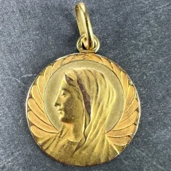 Pamono French Religious Virgin Mary 18k Yellow Gold Medal Pendant, 1890s> Necklaces