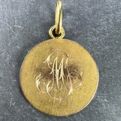 Pamono French Religious Virgin Mary 18k Yellow Gold Medal Pendant, 1890s><noscript><img width=