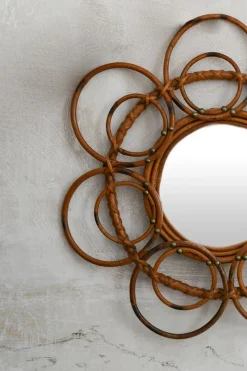 Pamono French Riviera Flower Rattan Sunburst Mirror, 1960s> Mirrors