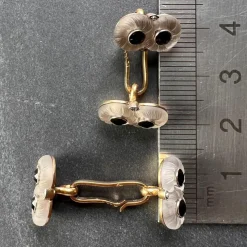 Sale Pamono French Rock Crystal Onyx and Diamond 18k Yellow Gold Platinum Cufflinks, 1920s, Set of 2