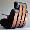 Pamono French Rocking Chair in Plywood and Leather, 1970s> Rocking Chairs
