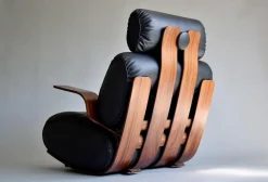 Pamono French Rocking Chair in Plywood and Leather, 1970s> Rocking Chairs