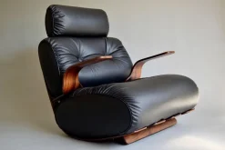 Pamono French Rocking Chair in Plywood and Leather, 1970s> Rocking Chairs