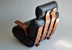 Pamono French Rocking Chair in Plywood and Leather, 1970s><noscript><img width=
