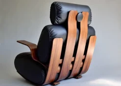 Pamono French Rocking Chair in Plywood and Leather, 1970s><noscript><img width=