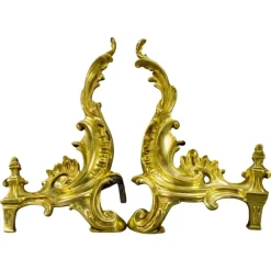 Pamono French Rococo Style Gilt Bronze and Iron Firedogs, 1890s, Set of 2> Fireplaces And Mantels