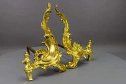Pamono French Rococo Style Gilt Bronze and Iron Firedogs, 1890s, Set of 2> Fireplaces And Mantels