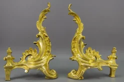 Pamono French Rococo Style Gilt Bronze and Iron Firedogs, 1890s, Set of 2><noscript><img width=