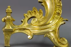 Pamono French Rococo Style Gilt Bronze and Iron Firedogs, 1890s, Set of 2><noscript><img width=
